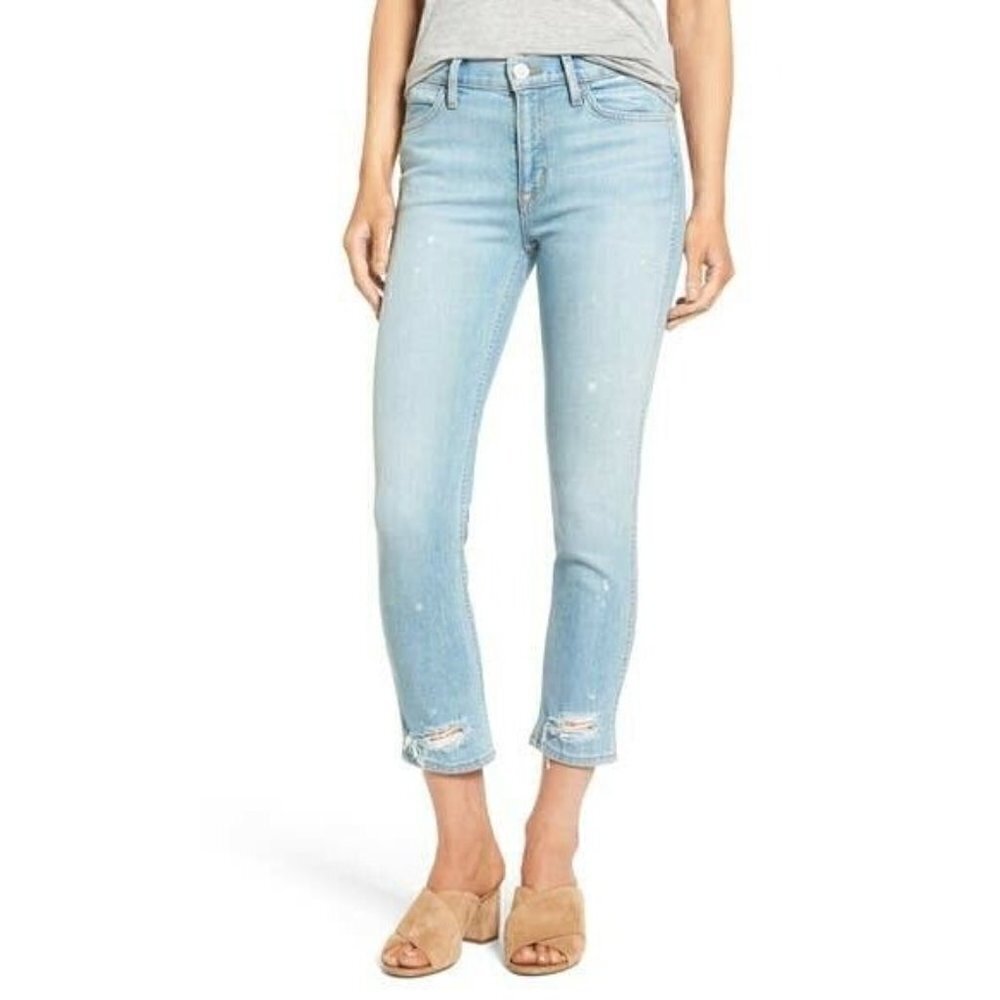 HUDSON JEANS Blue Distressed Crop Skinny Jeans